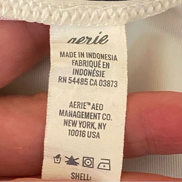 Aerie Scoop Bikini Striped Side Tie Size Medium Navy Blue White Wide Strap - Picture 5 of 5